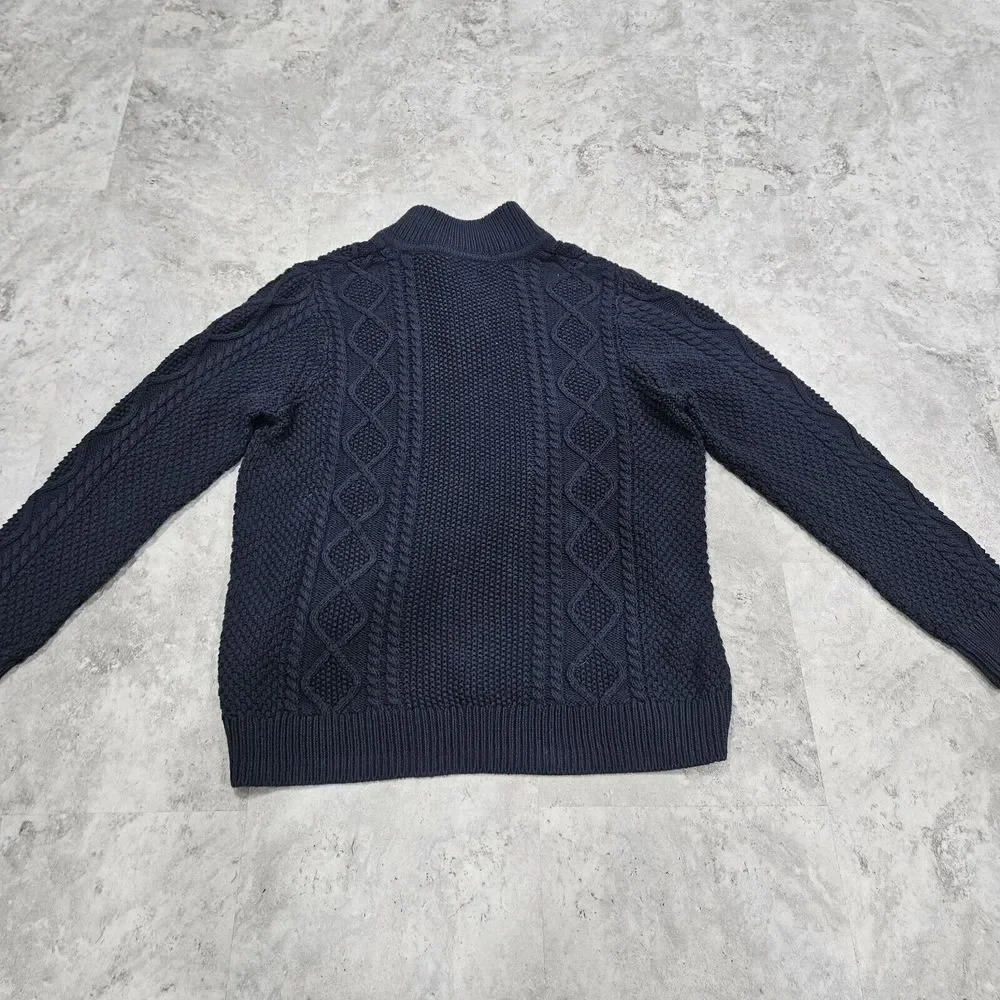LL Bean Signature Fisherman Button Henley Sweater Blue‎ Cable Knit MENS XL Mock